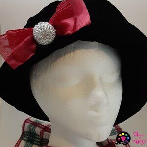 Festive Charm: Handmade Red Christmas Bow Hat Pin/Brooch